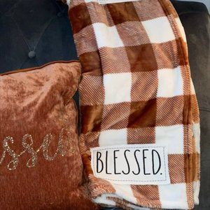 NWT Rae Dunn BLESSED Buffalo Check Plaid Fall Plush Throw Blanket